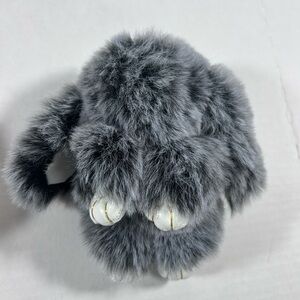 Gray Black Fluffy Bunny Bag Charm Keychain Faux Fur 6”  NEW